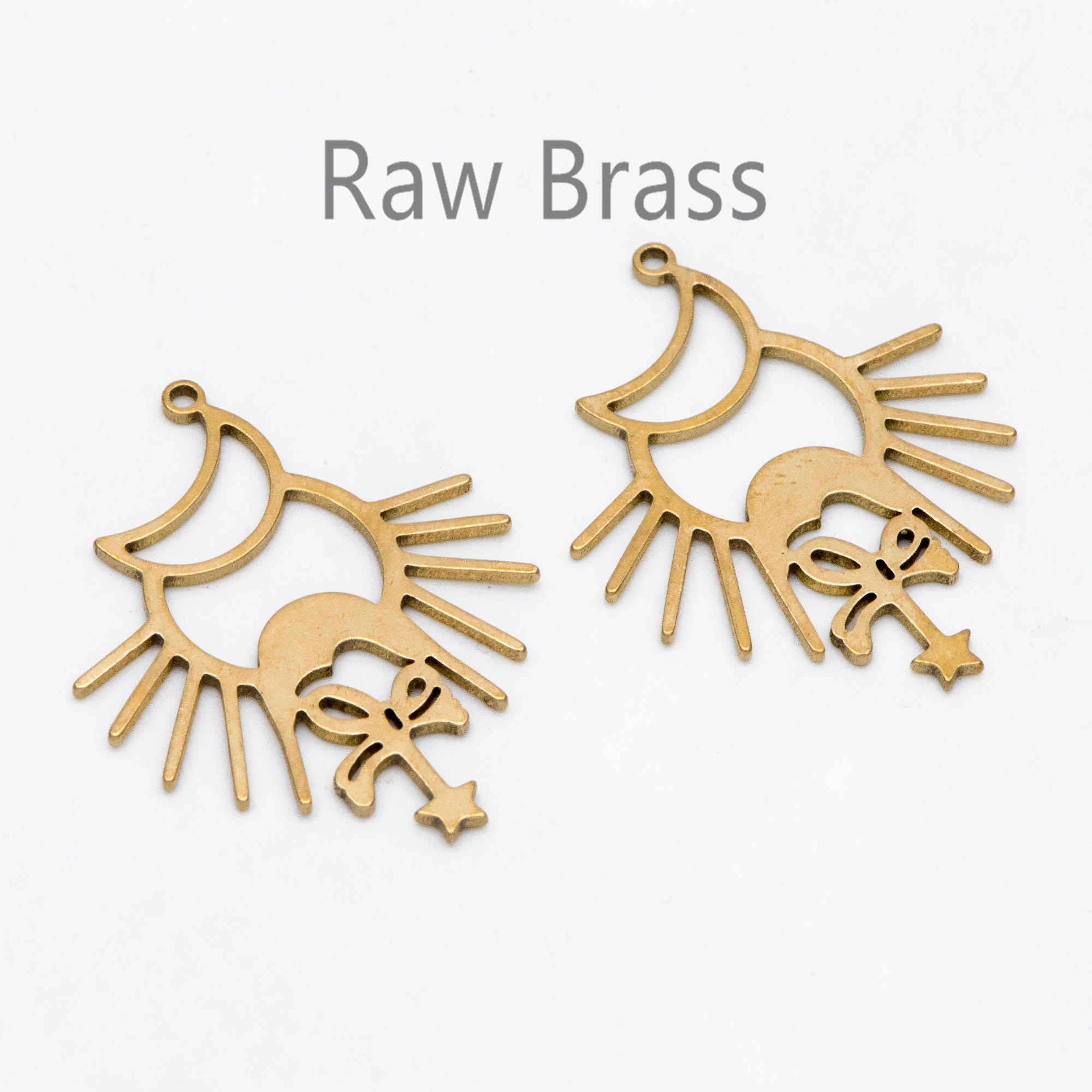 10pcs Raw Brass Sun Moon and Star Charm Pendants, Brass Findings Wholesale (RB-272)